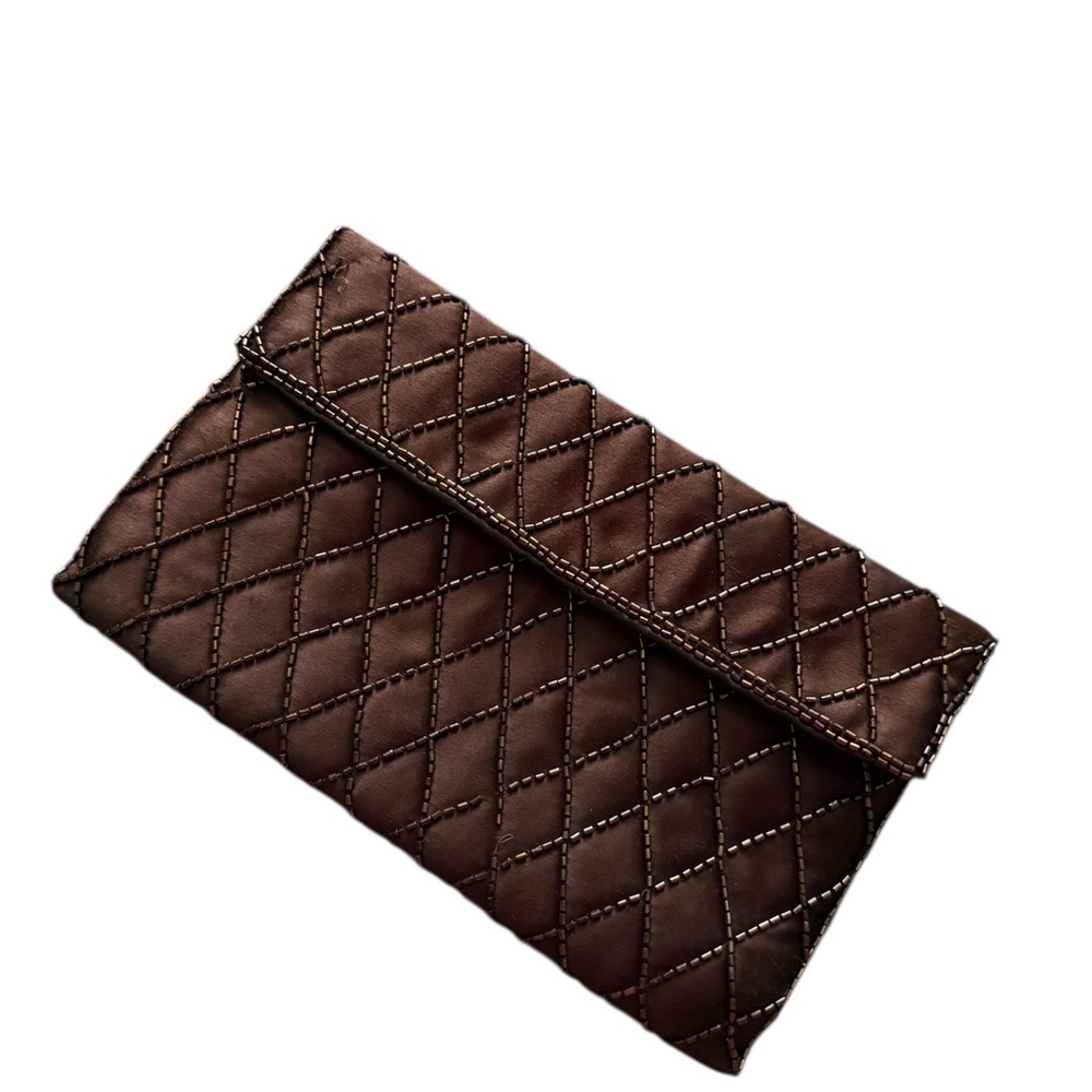 Rare Vintage 1950’s Milgrim Beaded Brown Quilted Clutch (8in X 5in)